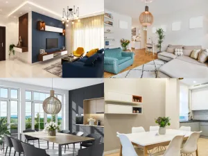 Interior design collage of living room and dining room