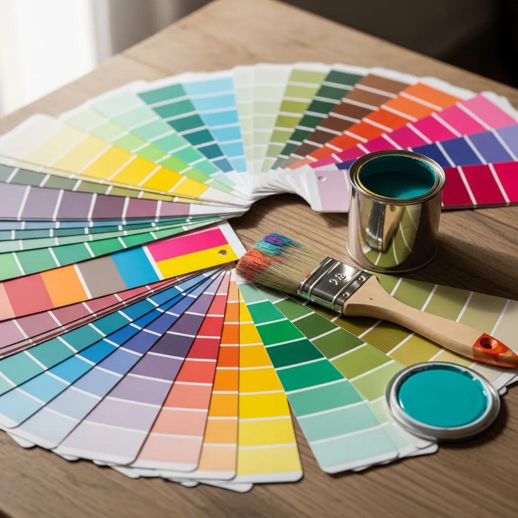 Color swatches and paintbrush illustrating expert paint color ideas for home design