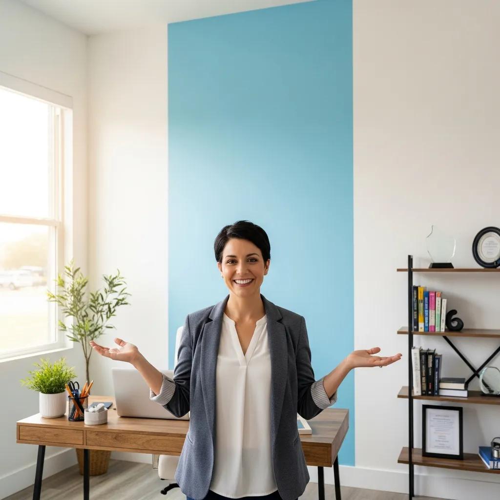 Satisfied business owner in a freshly painted office, showcasing the impact of commercial painting services
