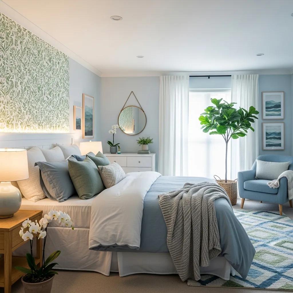 Serene bedroom showcasing color psychology principles for creating calming ambiances