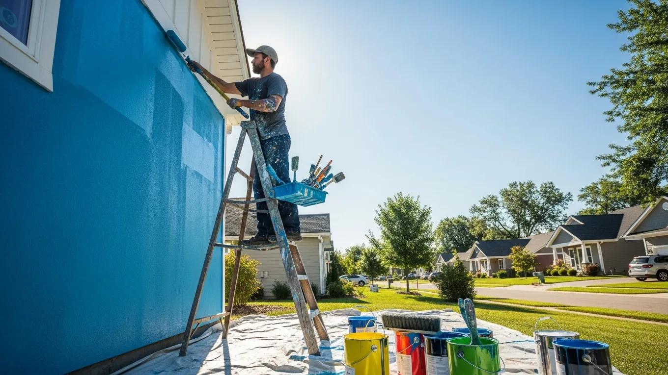 Construction worker painting a house, illustrating professional painting services